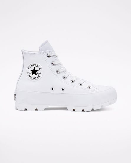 Tenis Converse Chuck Taylor All Star Lugged Couro Cano Alto Feminino Branco Pretas Branco | PT L041097